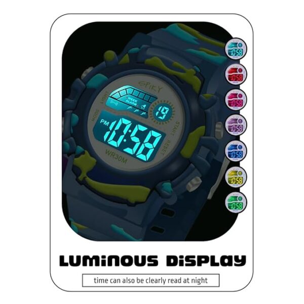 SPIKY Round Digital Sports Watch for Kids | Military, Camouflage Design | Multifunctional & Luminous Display | Water Resistant | Best Birthday Gift Wrist Watches for Boys & Girls | Age 2-14 yrs - Image 3