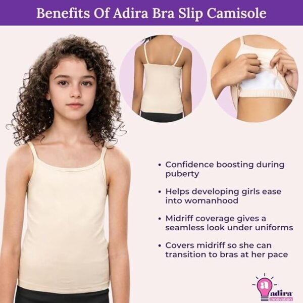 Adira | Cotton Camisole for Beginners | Beginners Cami for Puberty | Flat Padding for Nipple Coversage | Confidence for School & Home | Soft Stretchy Cotton | Pack of 3 - Image 5