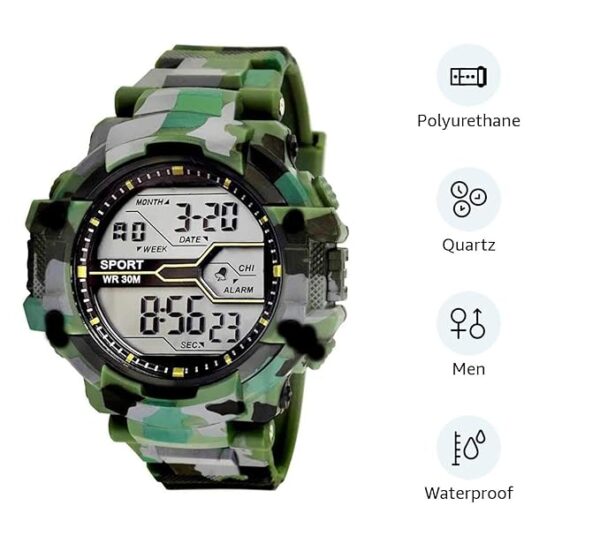 Acnos® Premium Men's 3 Color Army Shockproof Waterproof Digital Sports Watch - Black - Image 2