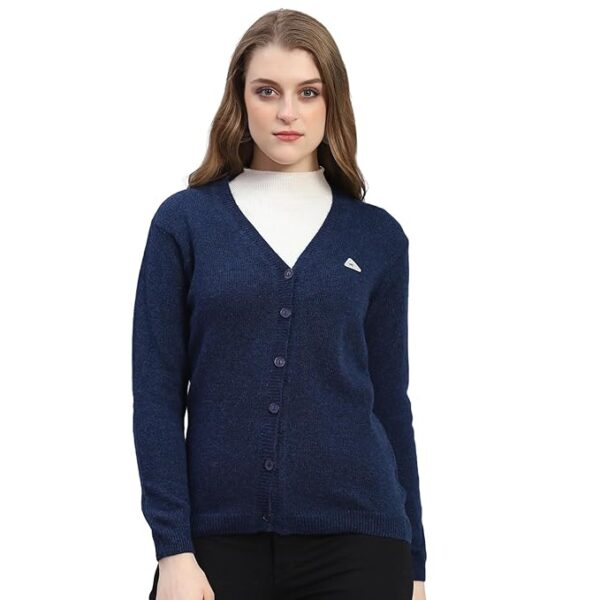 Monte Carlo Womens Solid V Neck Full Sleeve Cardigan (1240728VN)