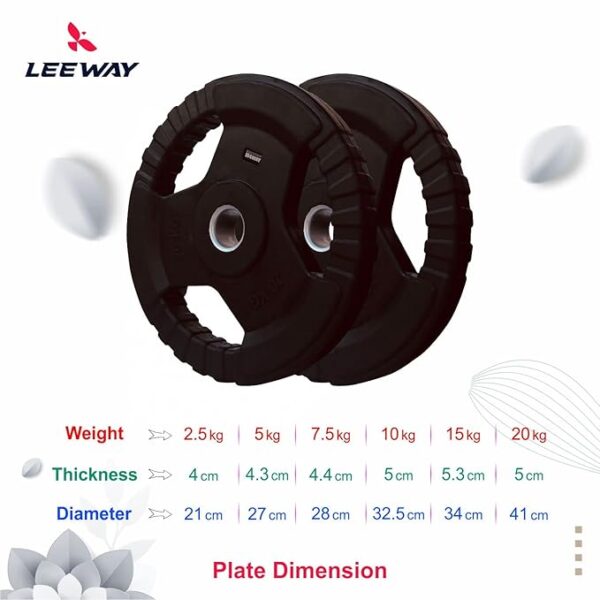 LEEWAY Rubber-Coated Metal Integrated Olympic Barbell Rubber Weight Plates with 50 mm Dia | Rubber Weight| Spare Gym Weightlifting Plates. (120kg(2.5kgX2+5kgX2+7.5kgX2+10kgX2+15kgX2+20kgX2)) - Image 5