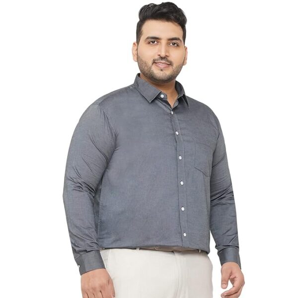 JOHN PRIDE Plus Size Men Grey Formal Solid Shirt (JPSF42255_Grey) - Image 3