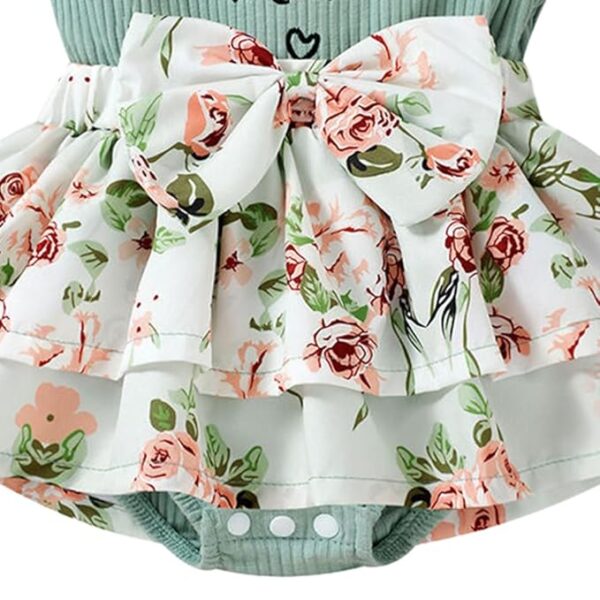 Hopscotch Girls Text Print Bodysuit with Headband In Green Color - Image 5