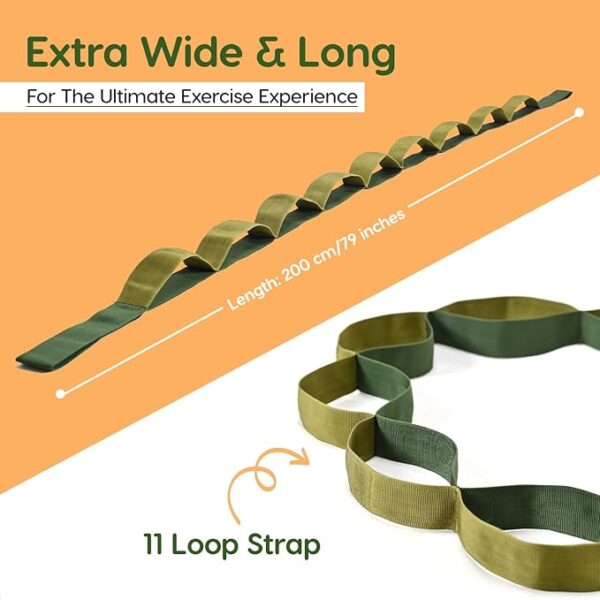 WiseLife 11 Loop Yoga Belt for Men & Women | Multi Functional Non Slip, Lightweight Loop Stretchable Belt for Yoga, Pilates, Gymnastics, Dance & Flexibility, Home Fitness & Therapy | Yoga Props- Green - Image 2