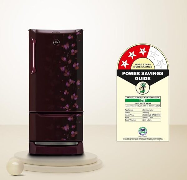 Godrej Edge 237 L 3 Star With Duo Flow Technology Reducing Cooling Loss by 50% Inverter Direct Cool Single Door Refrigerator (2024 Model, RD EDUO 270C TDI JD WN, Jade Wine) - Image 3