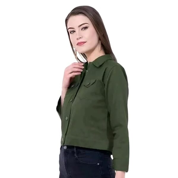 Luxurious Denim Rough Jacket for WomenAMR-DENIM-JACKET-MEHNDI/M - Image 3