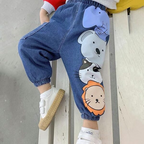 Googa GaagaToddler Boys' Blue Denim Joggers with Cute Cartoon Prints | Soft Elastic Waist Kids Jeans Pants for | Casual Trousers Stylish Playtime Outfits for Boys - Image 2