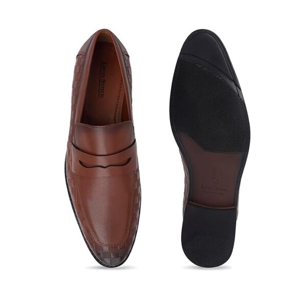 LOUIS STITCH Formal Loafer Shoes for Men| Slip-On Moccasins with Embossed Detailing | Solid Russet Tan | Ideal for Business, Casual, Parties (LSRGMCSQ) - Image 2