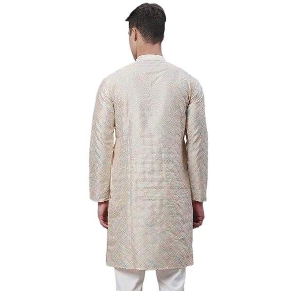 SOJANYA (Since 1958 Men's Silk Blend Multi Embroidered Full Sleeves Kurta-Classic Design & Versatile Style for Events - Image 4