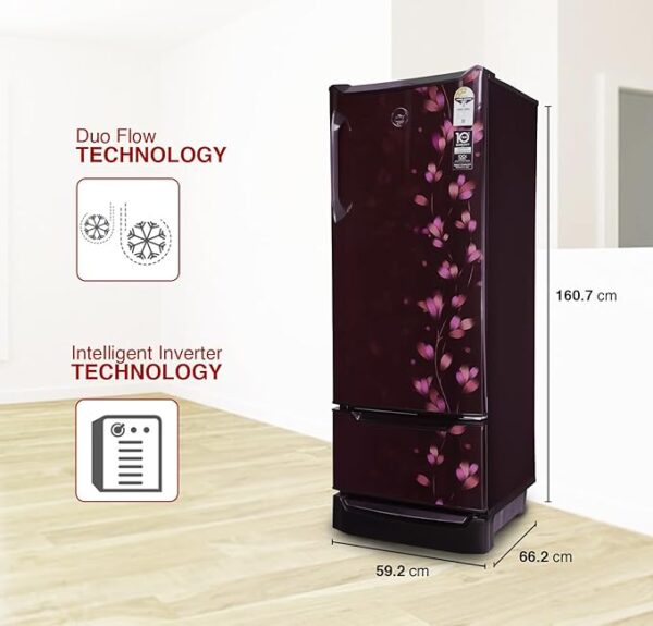 Godrej Edge 237 L 3 Star With Duo Flow Technology Reducing Cooling Loss by 50% Inverter Direct Cool Single Door Refrigerator (2024 Model, RD EDUO 270C TDI JD WN, Jade Wine) - Image 5