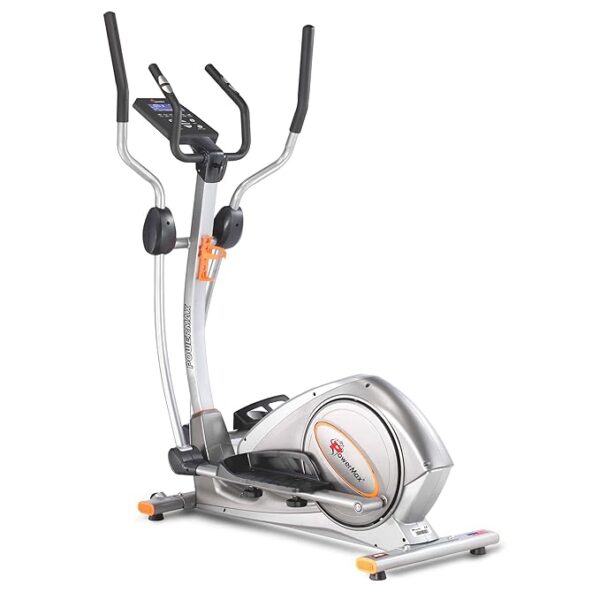 PowerMax Fitness® EH-750 Elliptical Cross Trainer Home Gym Workout Machine Water Bottle Cage, LCD Display, Max User Weight 120kg,Heart Rate Sensor, Anti Slip Pedal & 32 Level Resistance Silver