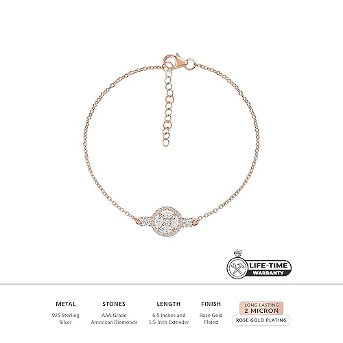 Ornate Jewels 925 Silver Rose Gold Plated American Diamond Cluster Halo Bracelet for Women & Girls | With Certificate of Authenticity and 925 Stamp | Life-time Warranty* - Image 4