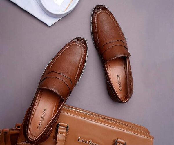 LOUIS STITCH Formal Loafer Shoes for Men| Slip-On Moccasins with Embossed Detailing | Solid Russet Tan | Ideal for Business, Casual, Parties (LSRGMCSQ) - Image 6