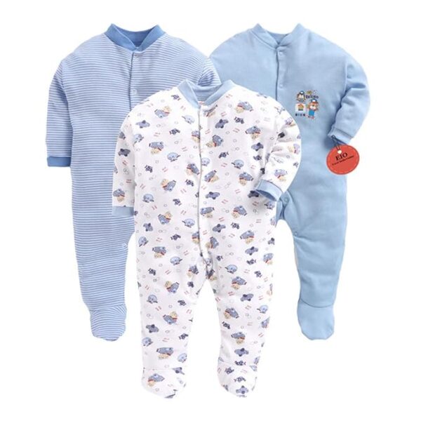 EIO 100% Cotton Rompers/Sleep Suits/Jumpsuit/Night Suits for Baby Boys & Girls, Infants, New Born Pack of 3