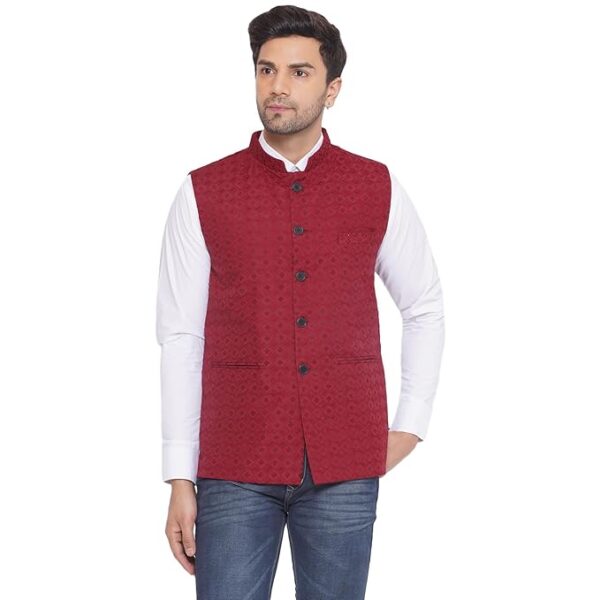 Veera Paridhaan Rayon Sequence Nehru Jacket for Men (Maroon)