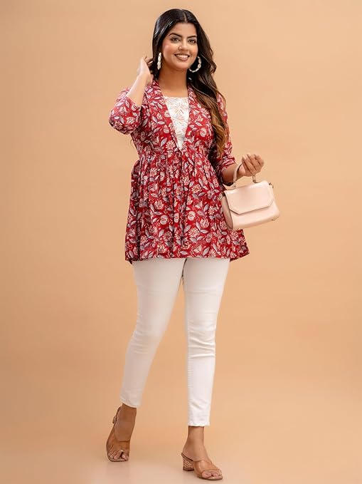 feranoid Women's Cotton Floral Printed Short Kurti Tunic Top - Image 6