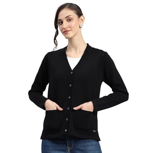Monte Carlo Womens Solid V Neck Full Sleeves Cardigan (1240717VN)
