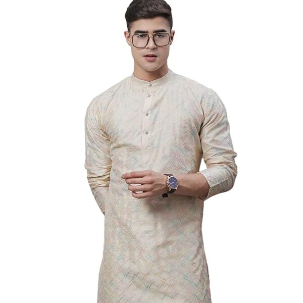 SOJANYA (Since 1958 Men's Silk Blend Multi Embroidered Full Sleeves Kurta-Classic Design & Versatile Style for Events - Image 6