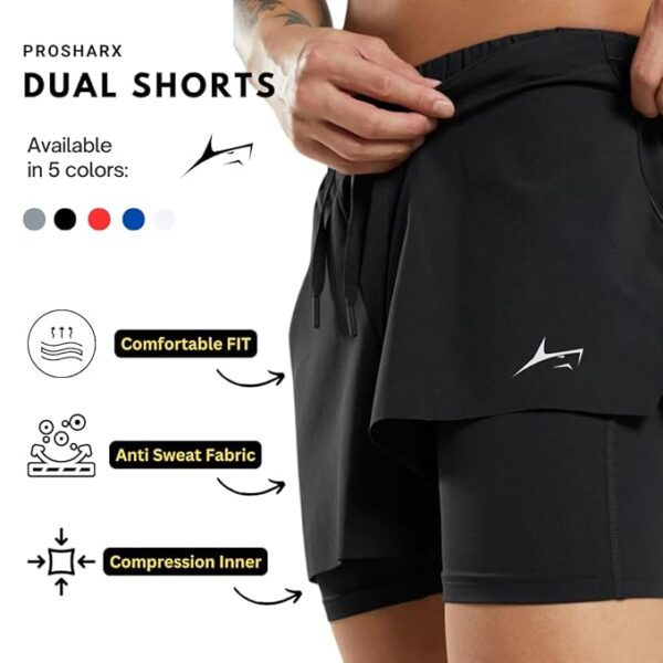 PROSHARX 2 in 1 Active Dual Shorts with Inner Tights Layer | Men's Double Layer Short for Running, Gym & Sports - Image 3