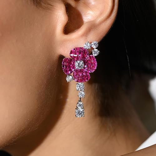 925 Silver Cz American Diamond Pink Flower Earrings - Image 6
