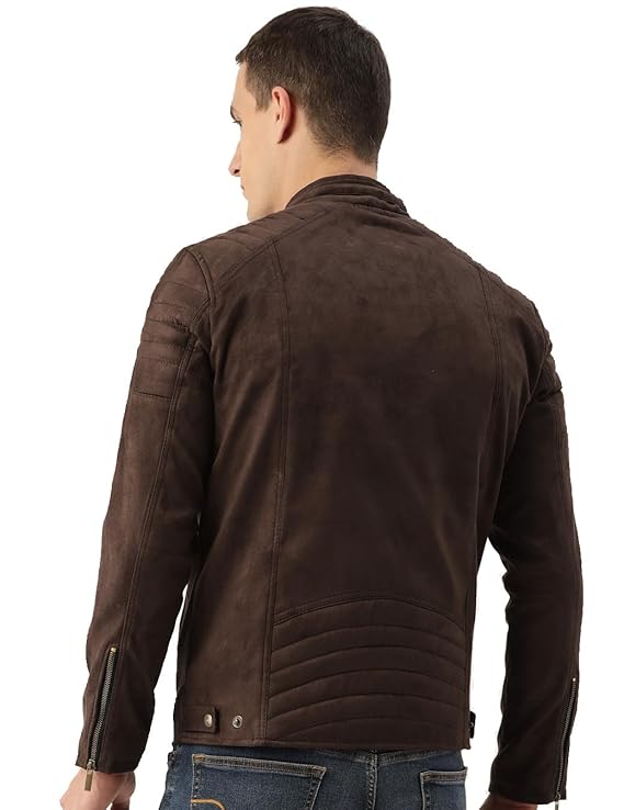Leather Retail Coffee-Colored Suede Jacket For Men's - Image 5