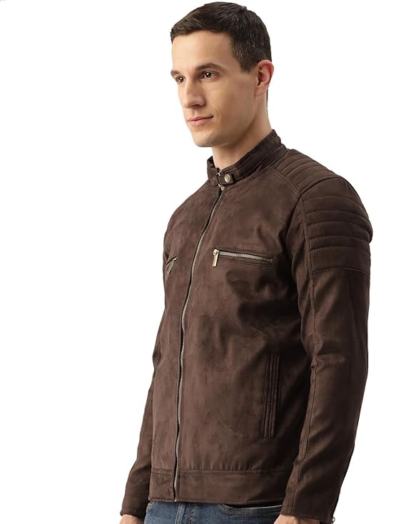 Leather Retail Coffee-Colored Suede Jacket For Men's - Image 4