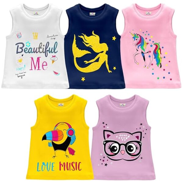 Kuchipoo Girls Sleeveless Regular Fit Cotton T-Shirt