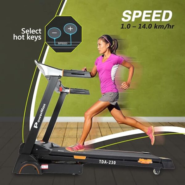 PowerMax Fitness TDA-230 (4HP Peak) Smart Folding Electric Treadmill with Auto Incline, MP3, Speaker, DIY and Virtual Assistance, Exercise Machine for Home Gym and Cardio Training - Image 4
