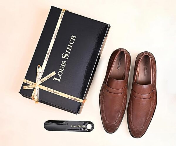 LOUIS STITCH Formal Loafer Shoes for Men| Slip-On Moccasins with Embossed Detailing | Solid Russet Tan | Ideal for Business, Casual, Parties (LSRGMCSQ) - Image 4