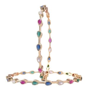 Ratnavali Jewels Gold Plated AD American Diamond Red Green Blue White Sleek Glass Fashion Chudi Bangles Set for Women/Girls
