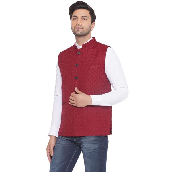 Veera Paridhaan Rayon Sequence Nehru Jacket for Men (Maroon) - Image 5