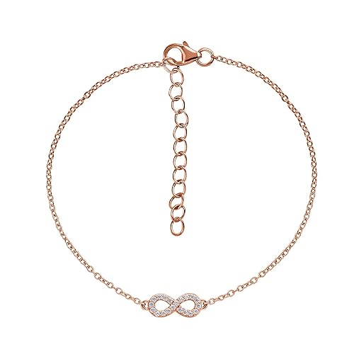 Ornate Jewels 925 Silver Rose Gold Plated American Diamond Infinity Bracelet for Women & Girls | With Certificate of Authenticity and 925 Stamp | Life-time Warranty*