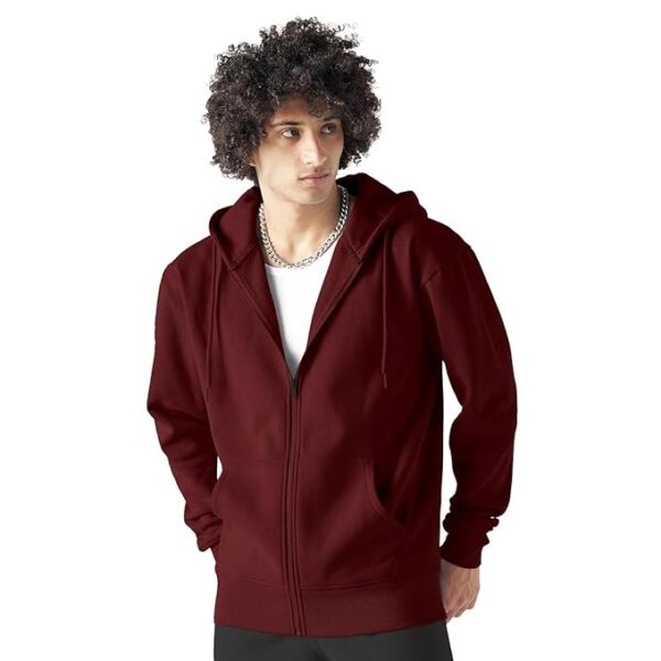 Men's Regular Fit Hooded Neck Cotton Fleece Sweatshirt Full Zipped Hoodie Maroon