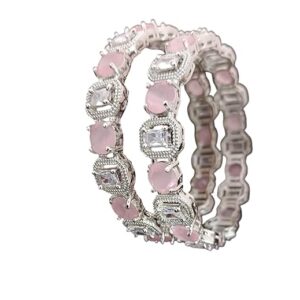 Pakhee Creation American diamond Bangle Set, Pink and Clear Stones, Silver-Plated, 2 Pieces