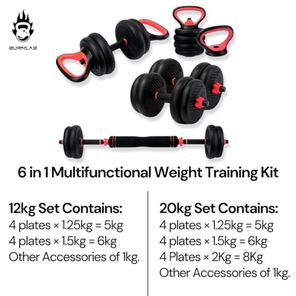 Burnlab 6 in 1 multifunctional weight training kit - Dumbbells, Kettlebells, Barbells & Push up brackets in 1 | Adjustable Weights | Perfect for Full Body Workout for Men & Women - Image 3