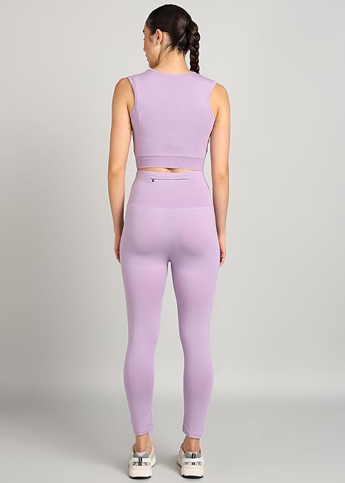 PAAVKI Stretchable Activewear Sleeveless Crop Top with Long Pants with Back Pocket for Workout Top & Bottom Set Gym Yoga Sports Running Track Suits For Girls/Women - Pack of 2 - Image 5