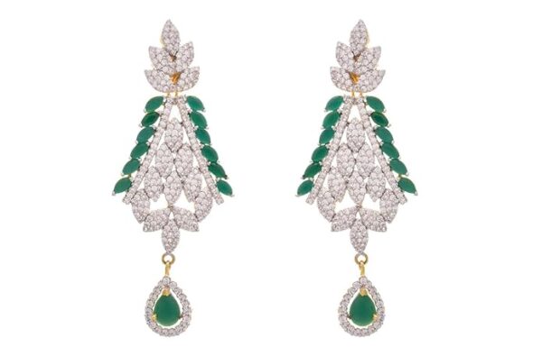 JFL - Fusion Ethnic One Gram Gold Plated Cz American Diamond Green Design Earring for Women & Girls,Valentine