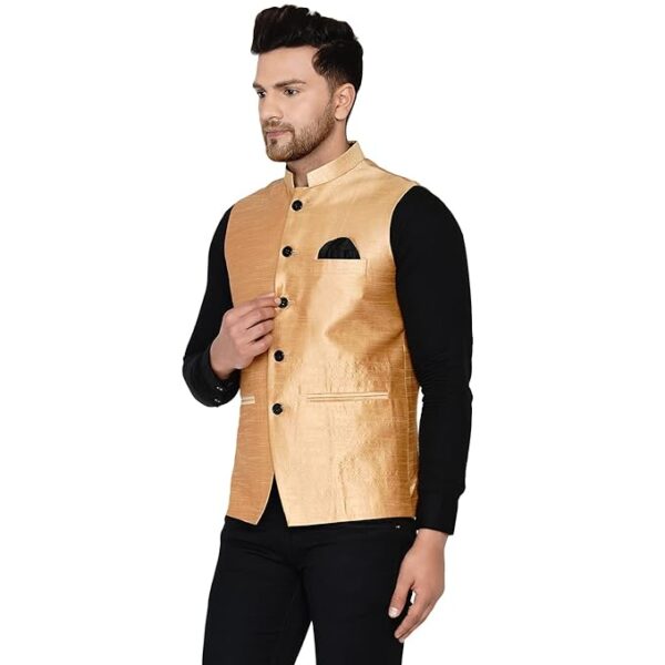 Veera Paridhaan Men's Banarasi Solid Nehru Jacket … - Image 5