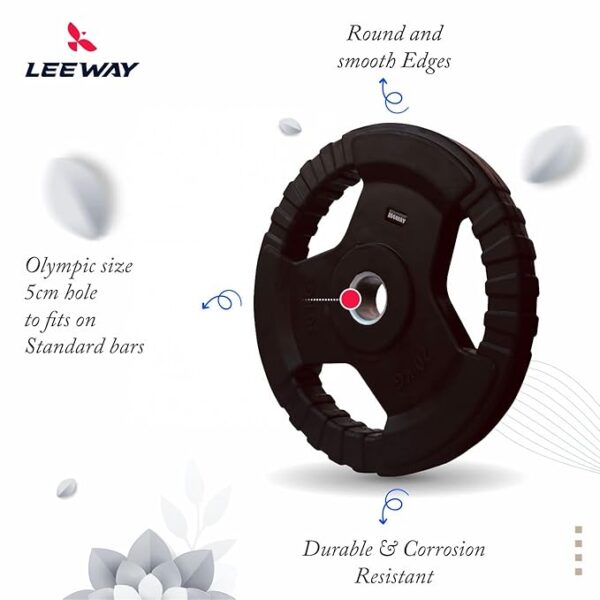 LEEWAY Rubber-Coated Metal Integrated Olympic Barbell Rubber Weight Plates with 50 mm Dia | Rubber Weight| Spare Gym Weightlifting Plates. (120kg(2.5kgX2+5kgX2+7.5kgX2+10kgX2+15kgX2+20kgX2)) - Image 3
