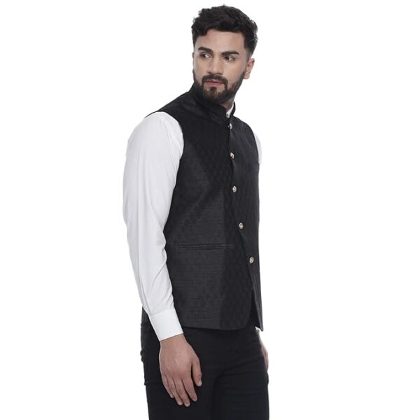 Veera Paridhaan Jacquard Printed Silk Nehru Jacket - Image 6