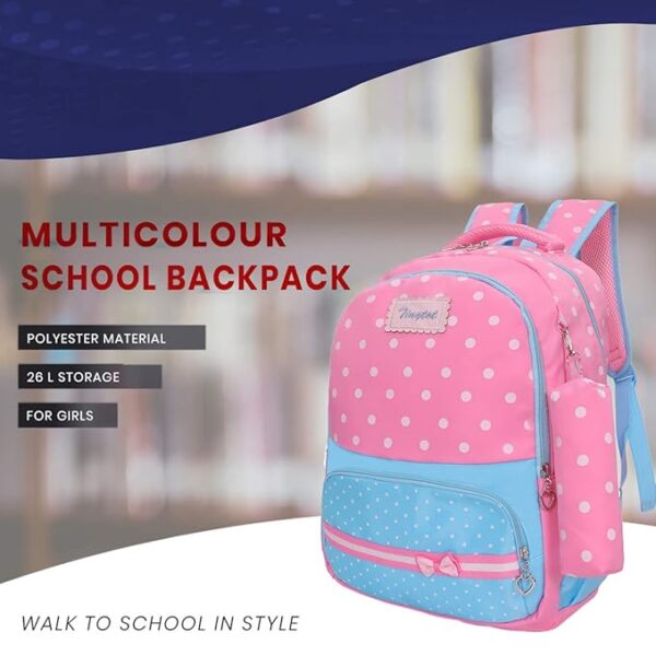 Tinytot School Bag for Girl with Pencil Pouch – 26 Litre, 18 Inches, Durable & Sleek Waterproof Tuition and College Bag for Girls, Multicolored Picnic & Travel Backpack for Girls - Image 3