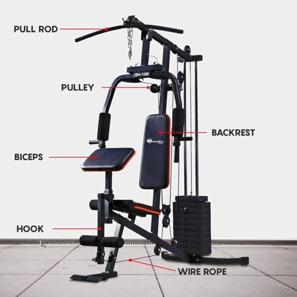 PowerMax Fitness GH-130 Multifunction Home Gym Workout Machine | Weight 61 kgs/135LBS | Adjustable Weight | Arm Pad | Breathable Back Cushion | Compact Design Multi-station gym | Home fitness system - Image 4