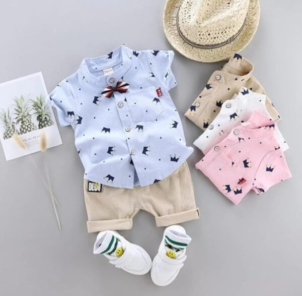 Kids Boy's Printed Cotton Blend,Hosiery Short Sleeve Regular Wear Shirt & Shorts Set - Image 2