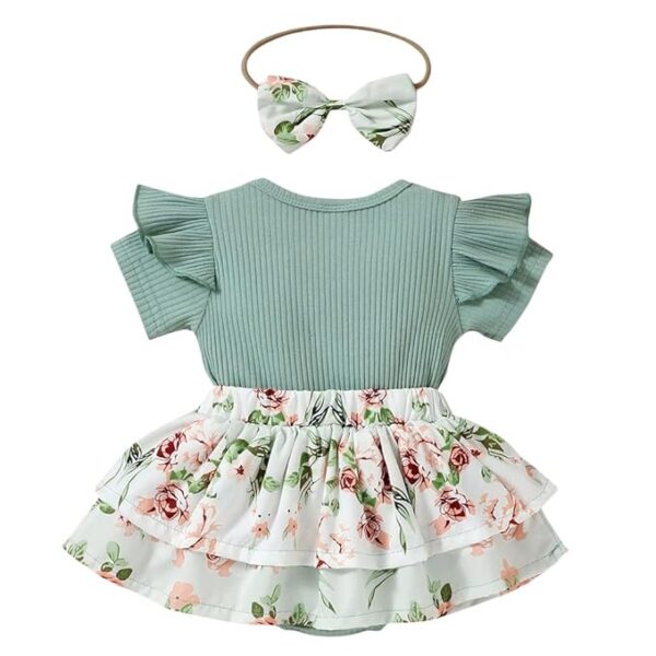 Hopscotch Girls Text Print Bodysuit with Headband In Green Color - Image 2