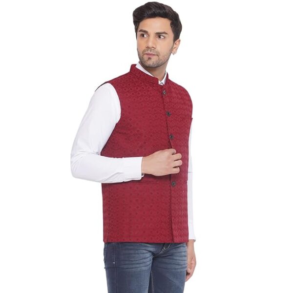 Veera Paridhaan Rayon Sequence Nehru Jacket for Men (Maroon) - Image 6