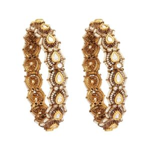 KUSHAL'S Fashion Jewellery Polished Kundan Bangle With Locking System | Best For Bridemaids & Special Occasion | Kundan Bangles For Women