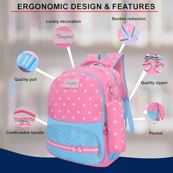 Tinytot School Bag for Girl with Pencil Pouch – 26 Litre, 18 Inches, Durable & Sleek Waterproof Tuition and College Bag for Girls, Multicolored Picnic & Travel Backpack for Girls - Image 2