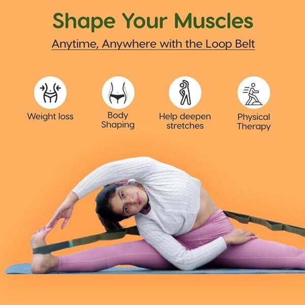 WiseLife 11 Loop Yoga Belt for Men & Women | Multi Functional Non Slip, Lightweight Loop Stretchable Belt for Yoga, Pilates, Gymnastics, Dance & Flexibility, Home Fitness & Therapy | Yoga Props- Green - Image 3
