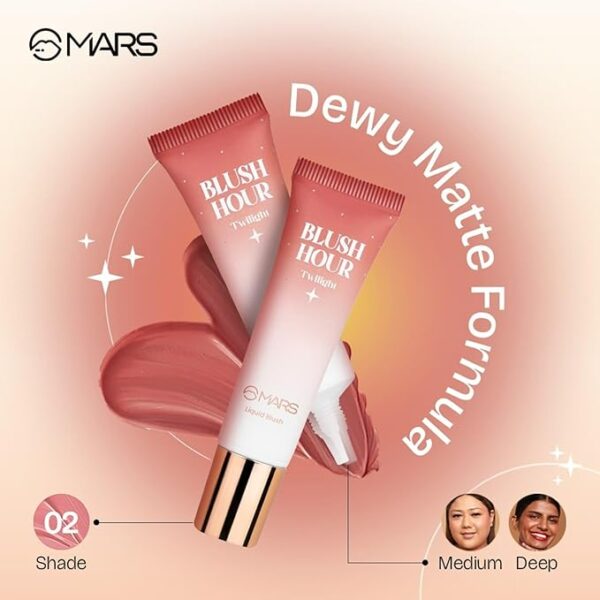 MARS Liquid Blush Hour | Dewy-Matte Finish | Highly Pigmented | Lightweight & Long-Lasting Formula | Effortless Application (12 ml) (02-TWILIGHT) - Image 4