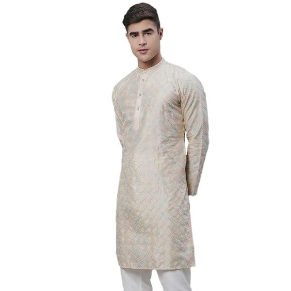 SOJANYA (Since 1958 Men's Silk Blend Multi Embroidered Full Sleeves Kurta-Classic Design & Versatile Style for Events - Image 3
